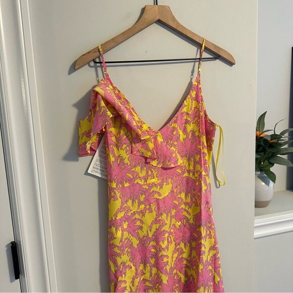 NWT Diane Von Furstenberg DVF Yellow Pink Palm Maxi Dress 8 - Picture 9 of 13